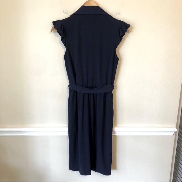 Max & Cleo Dress Women’s Size 4 Navy Ruffle Belted Button Down Midi Casual - Picture 8 of 8